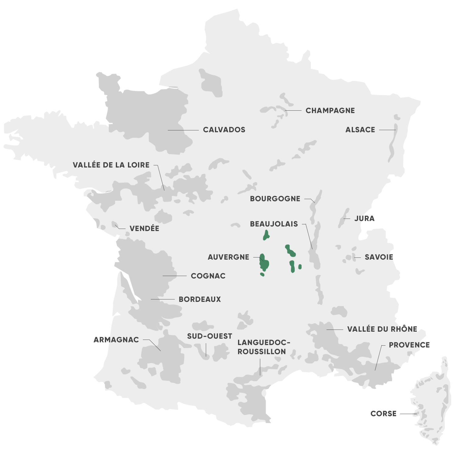 Carte de la région de l'Auvergne