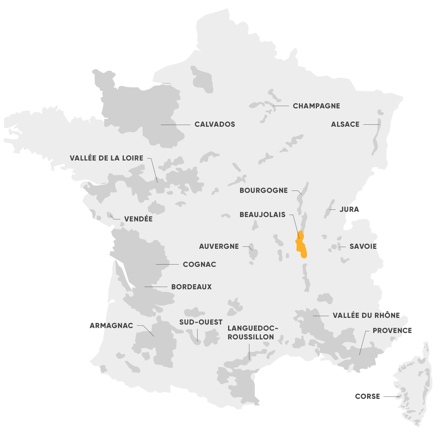 Carte de la région viticole du Beaujolais