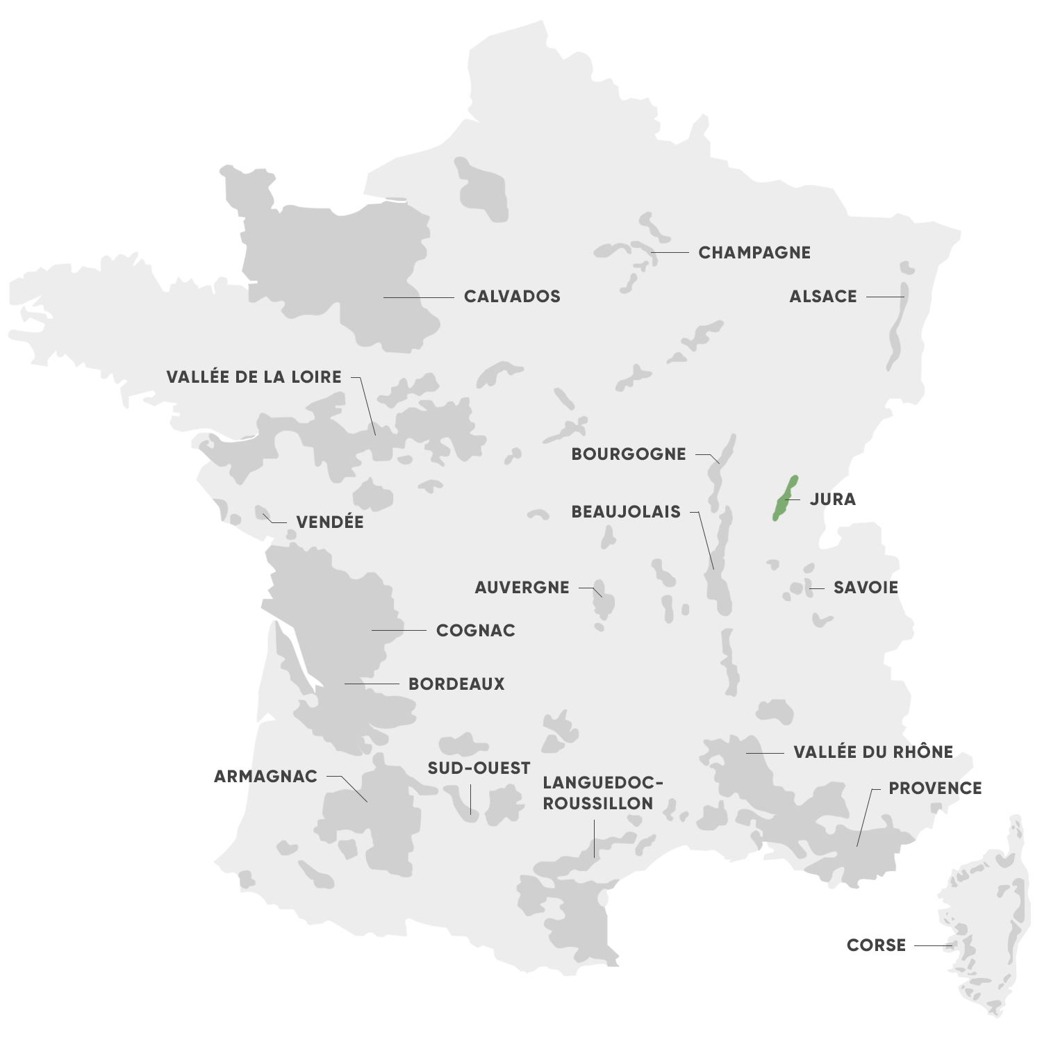 Carte de la région viticole du Jura