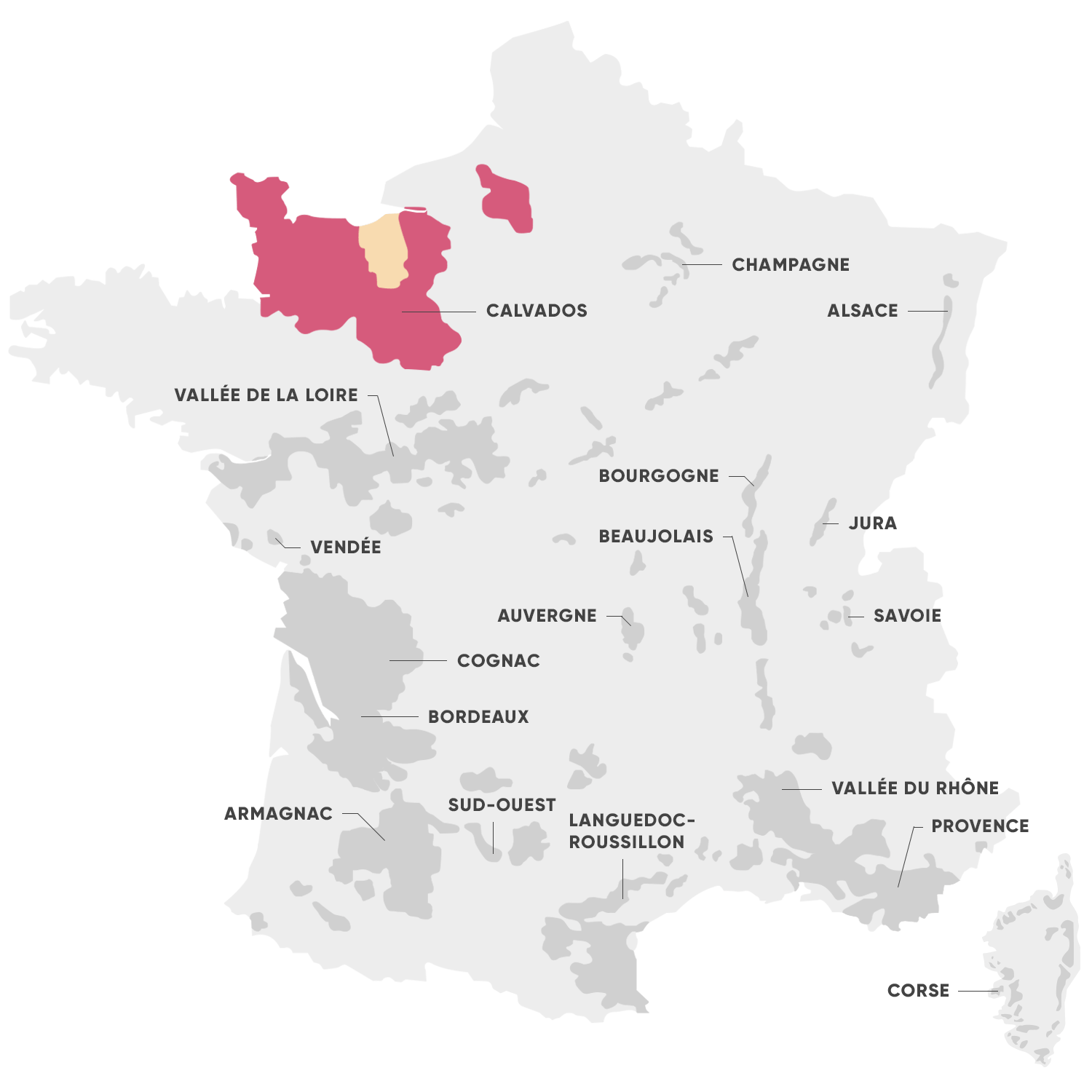 Carte de la région de l'alcool Calvados
