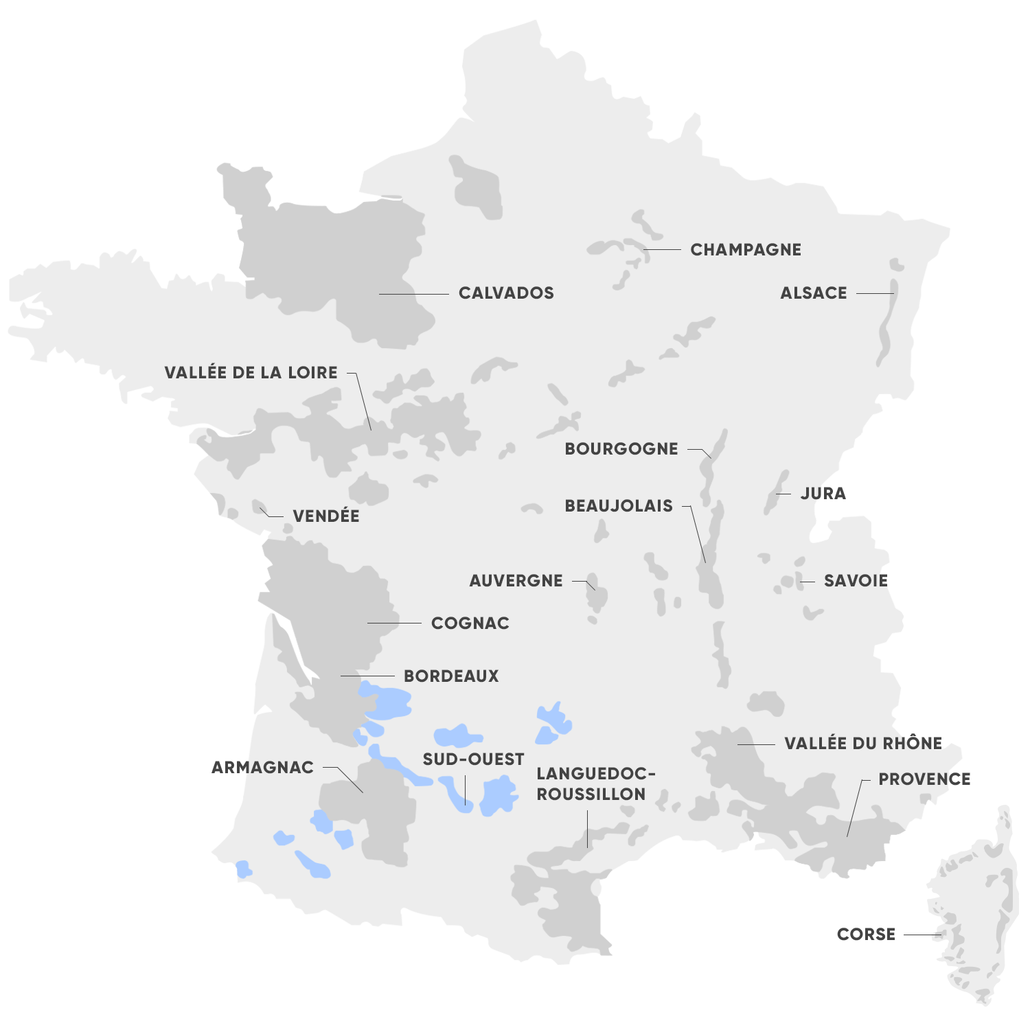 Carte de la région viticole du Sud-Ouest