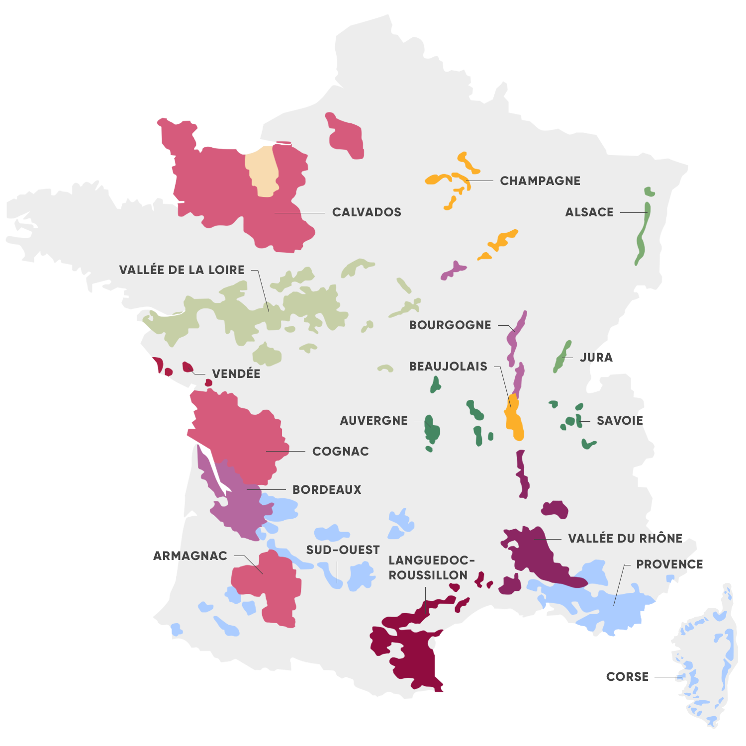Carte des régions viticoles de France